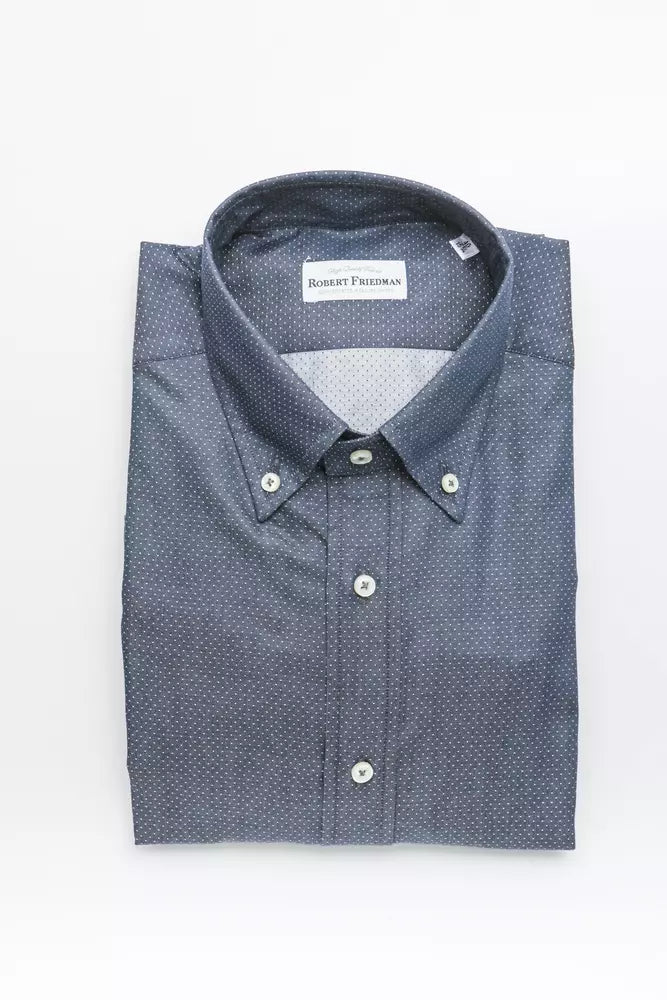 "Blue Cotton Men Shirt with Button Down Design"