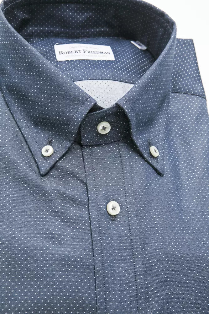 "Blue Cotton Men Shirt with Button Down Design"