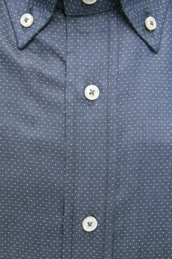 "Blue Cotton Men Shirt with Button Down Design"