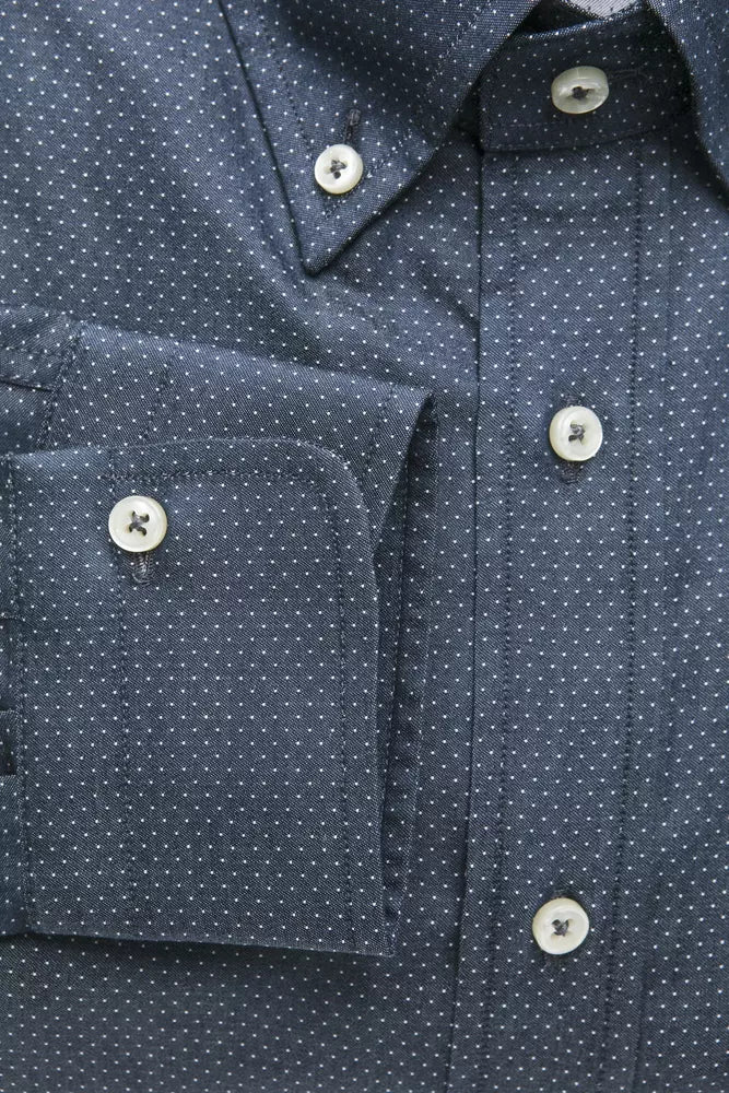 "Blue Cotton Men Shirt with Button Down Design"