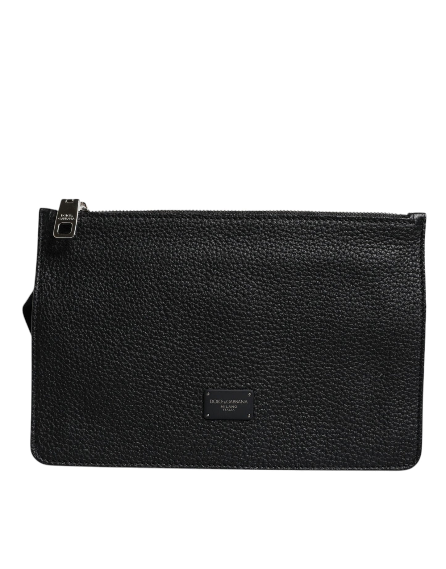 Black Leather Logo Plaque Purse Fanny Pack Bag