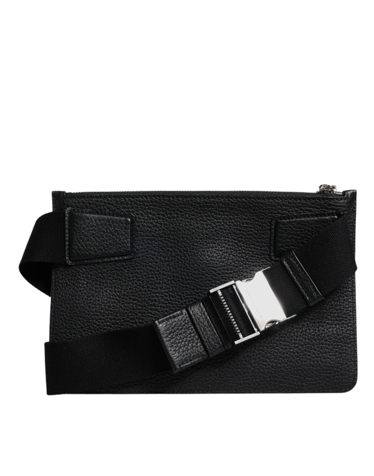 Black Leather Logo Plaque Purse Fanny Pack Bag
