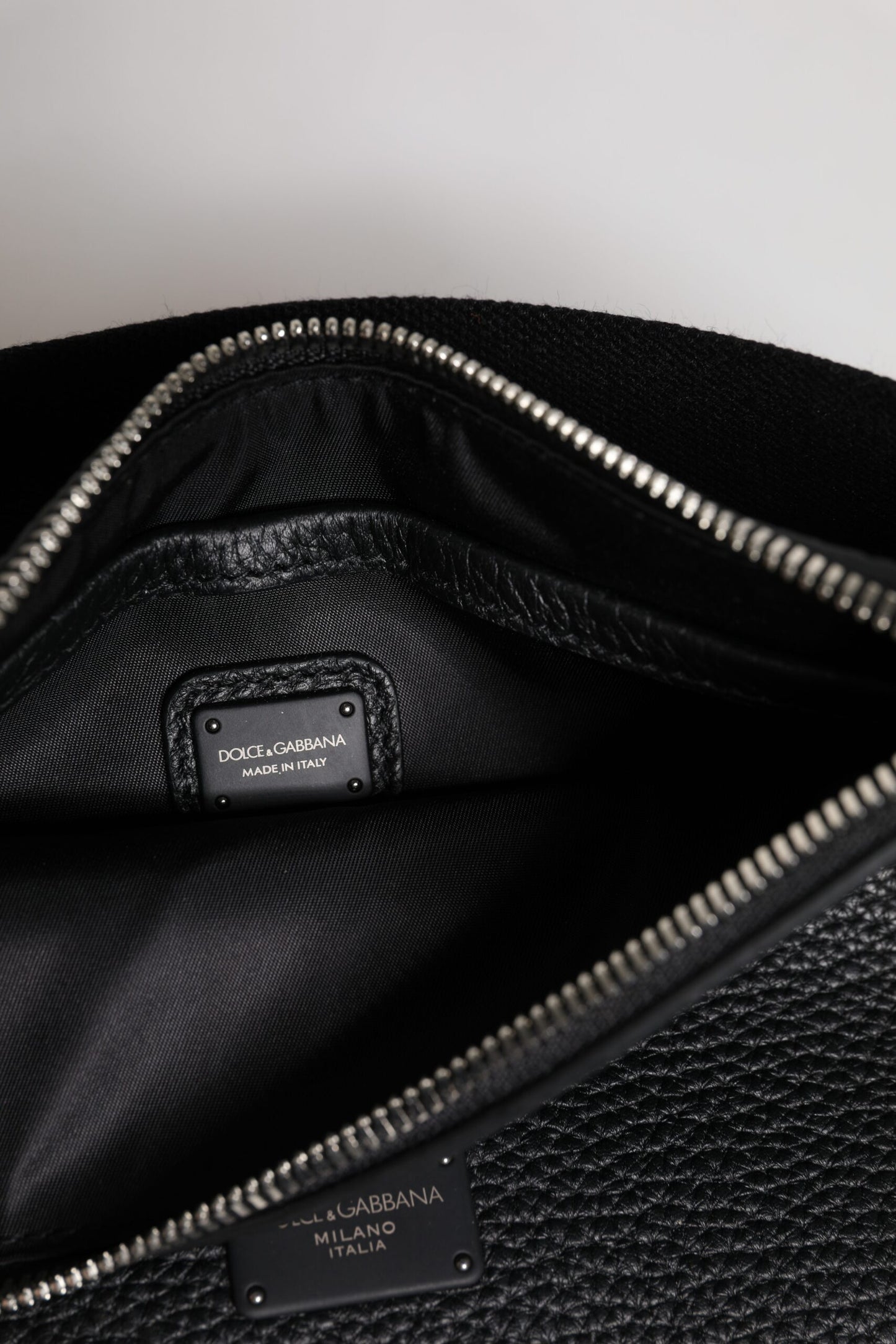 Black Leather Logo Plaque Purse Fanny Pack Bag