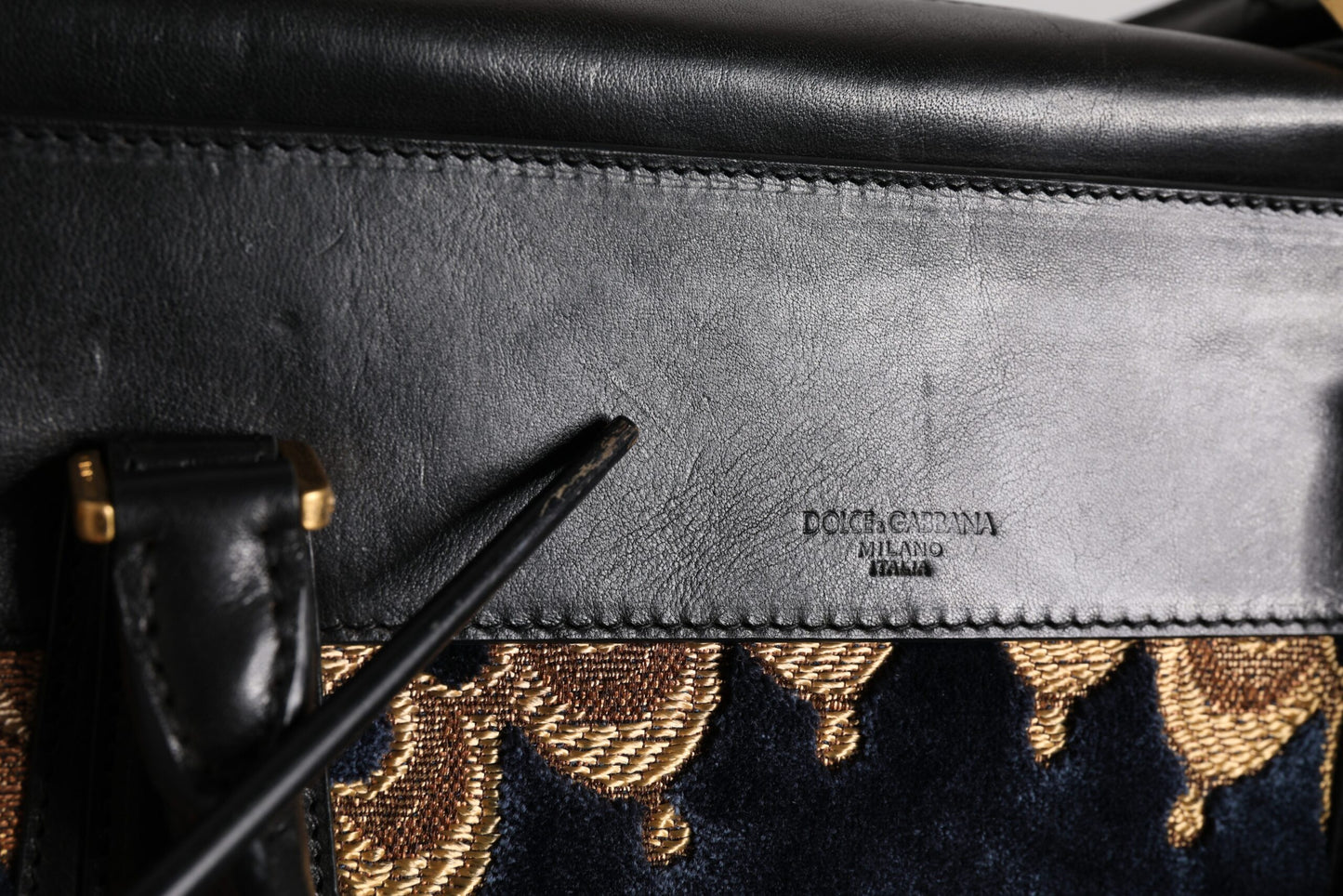 Black Floral Jacquard Handbag Shoulder Tote Bag
