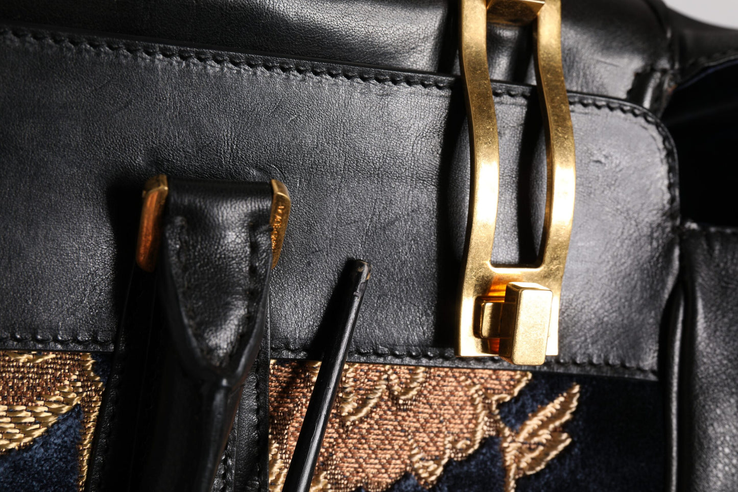 Black Floral Jacquard Handbag Shoulder Tote Bag