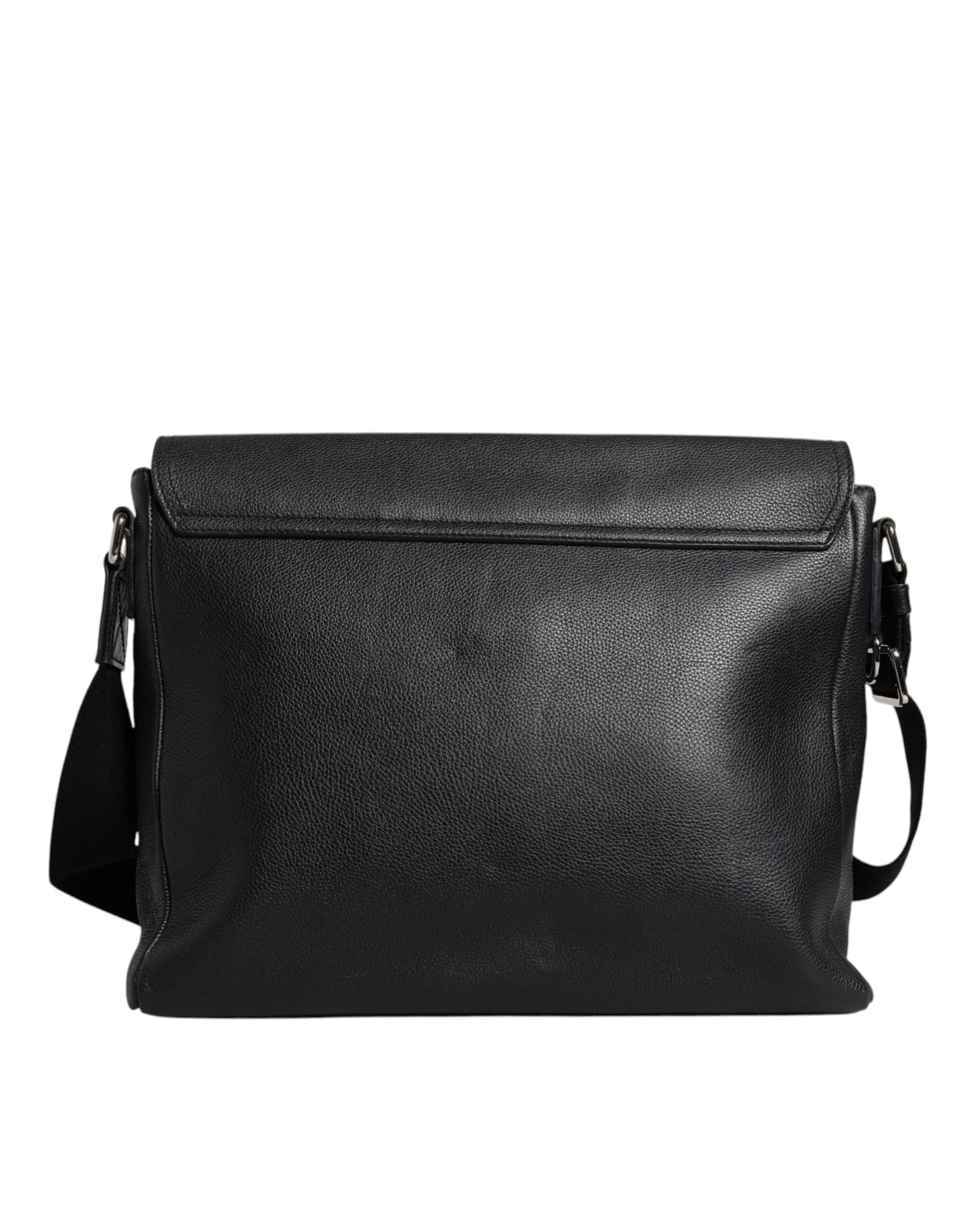 Black Logo Plaque Leather Messenger Shoulder Strap Bag