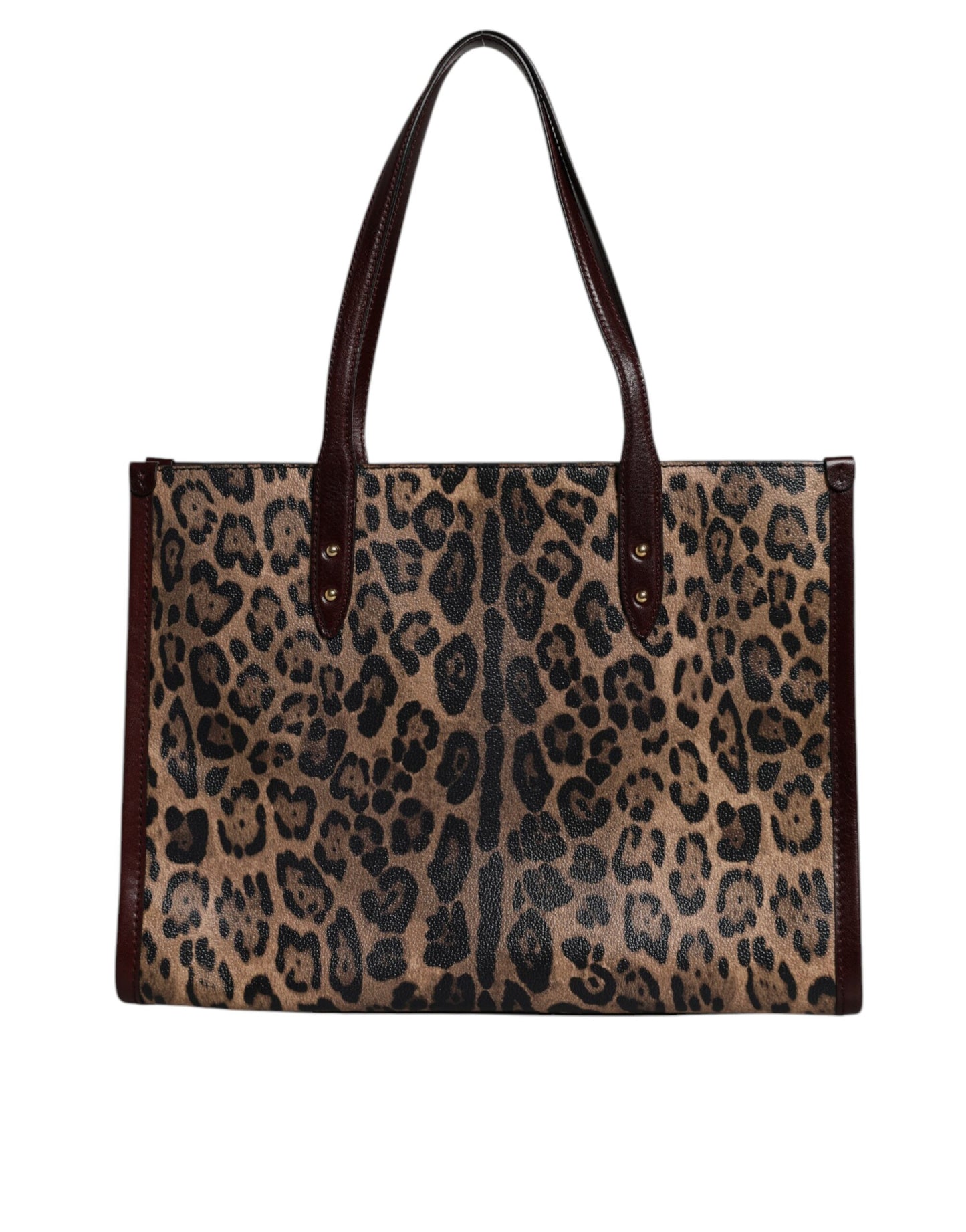 Brown Leopard Leather Shoulder Strap Tote Bag