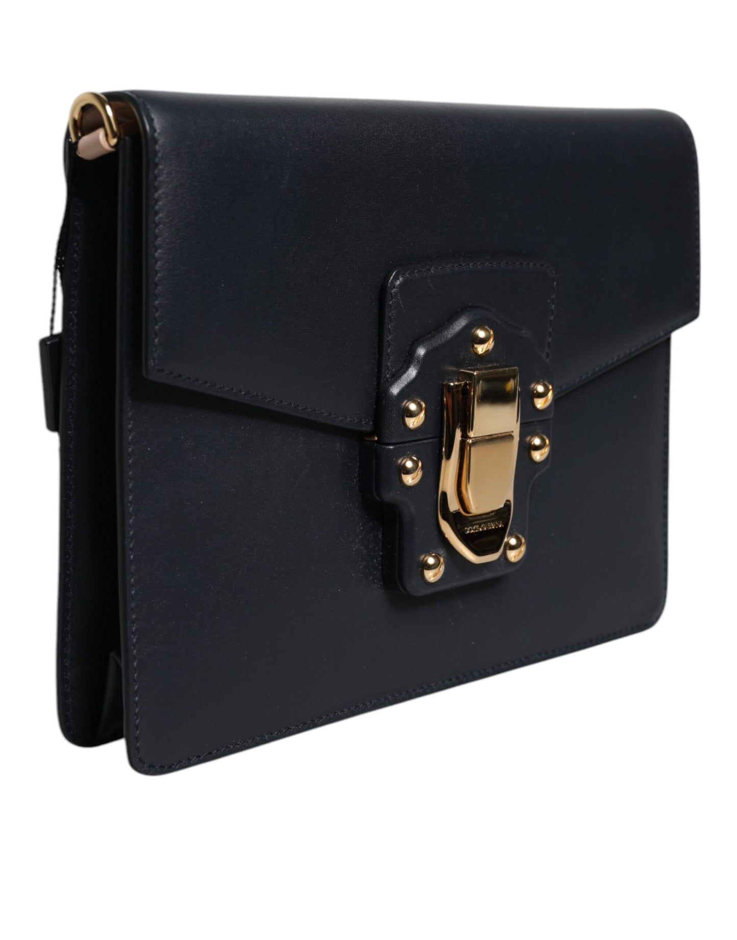 Black Leather Logo Gold Crossbody Purse Bag