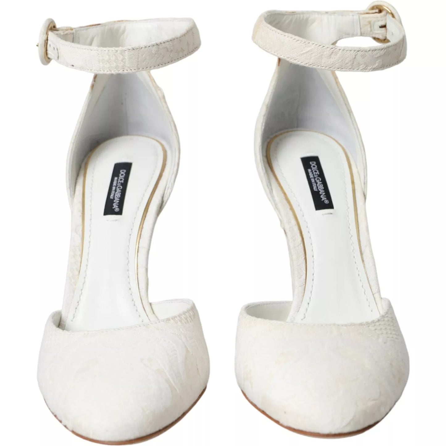 White Floral Jacquard Mary Janes Heels Pumps Shoes