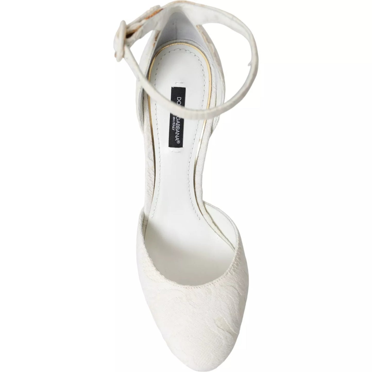 White Floral Jacquard Mary Janes Heels Pumps Shoes