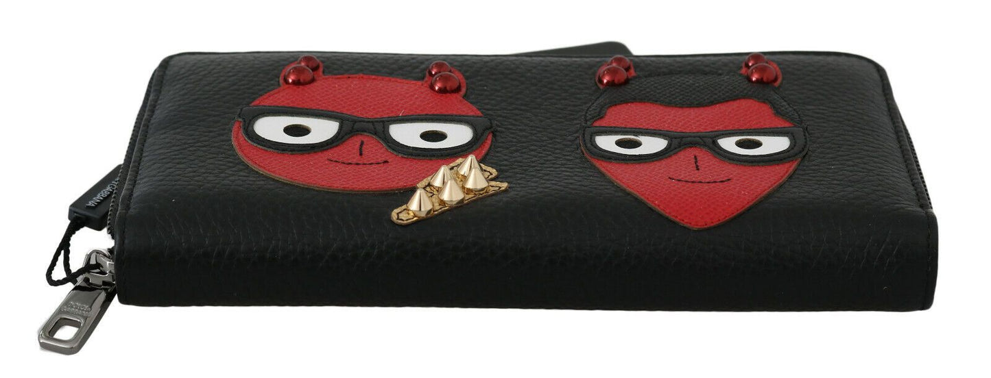 Chic Black and Red Leather Continental Wallet