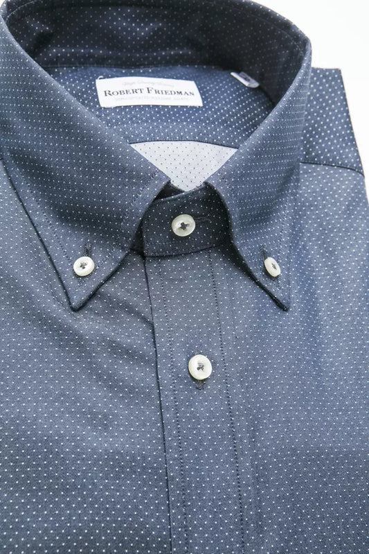 "Blue Cotton Men Shirt with Button Down Design"