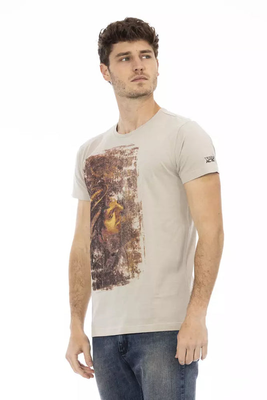 "Beige Cotton Men T-Shirt"