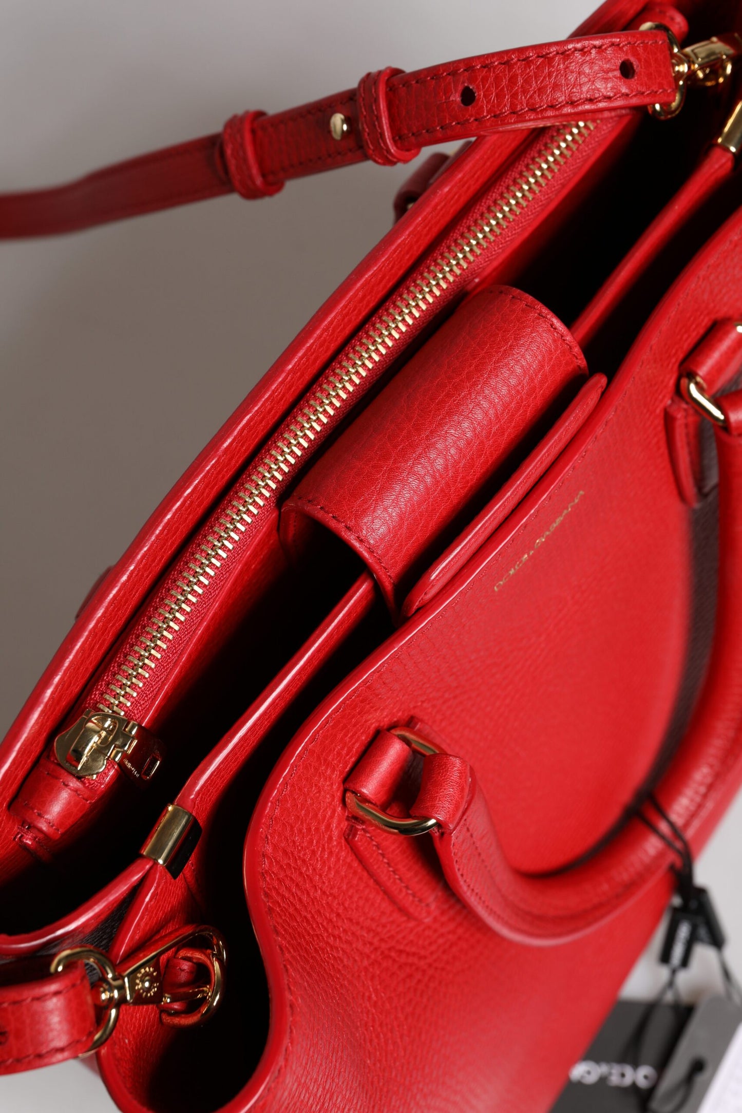 Red Calfskin Leather Shoulder Top Handle Bag
