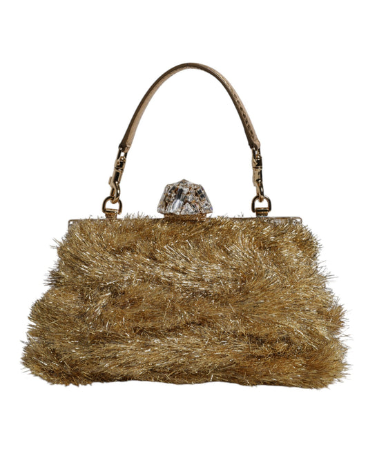 Gold Vanda Chain Strap Tinsel Crystal Evening Clutch Bag
