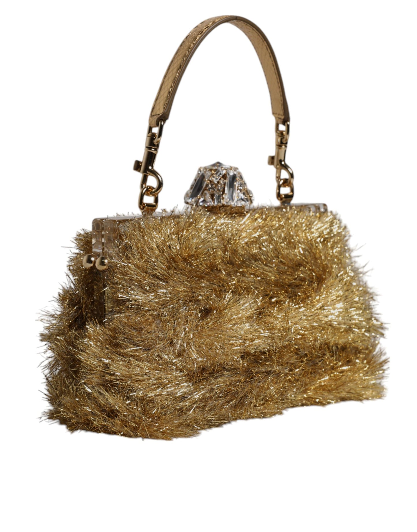 Gold Vanda Chain Strap Tinsel Crystal Evening Clutch Bag
