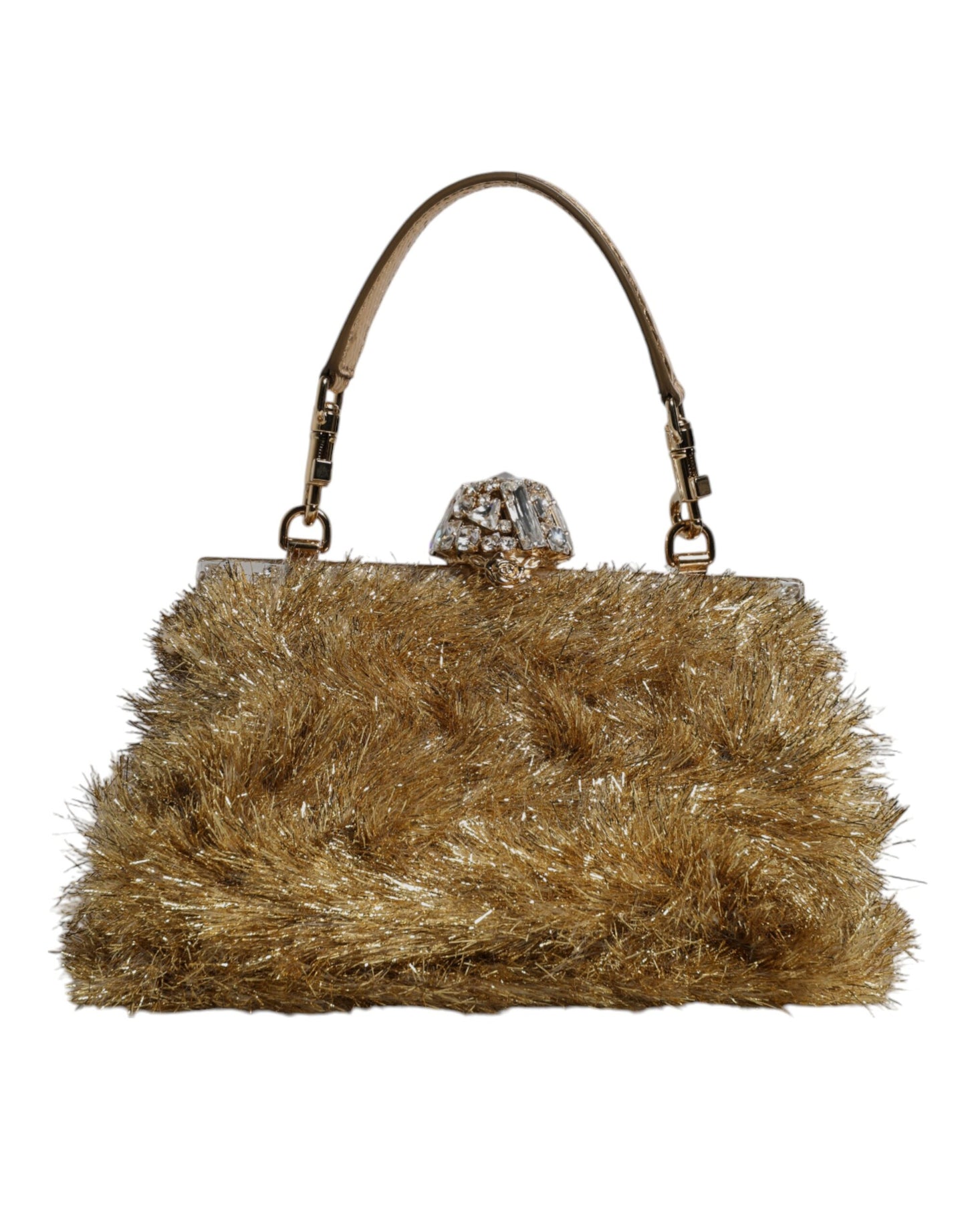 Gold Vanda Chain Strap Tinsel Crystal Evening Clutch Bag