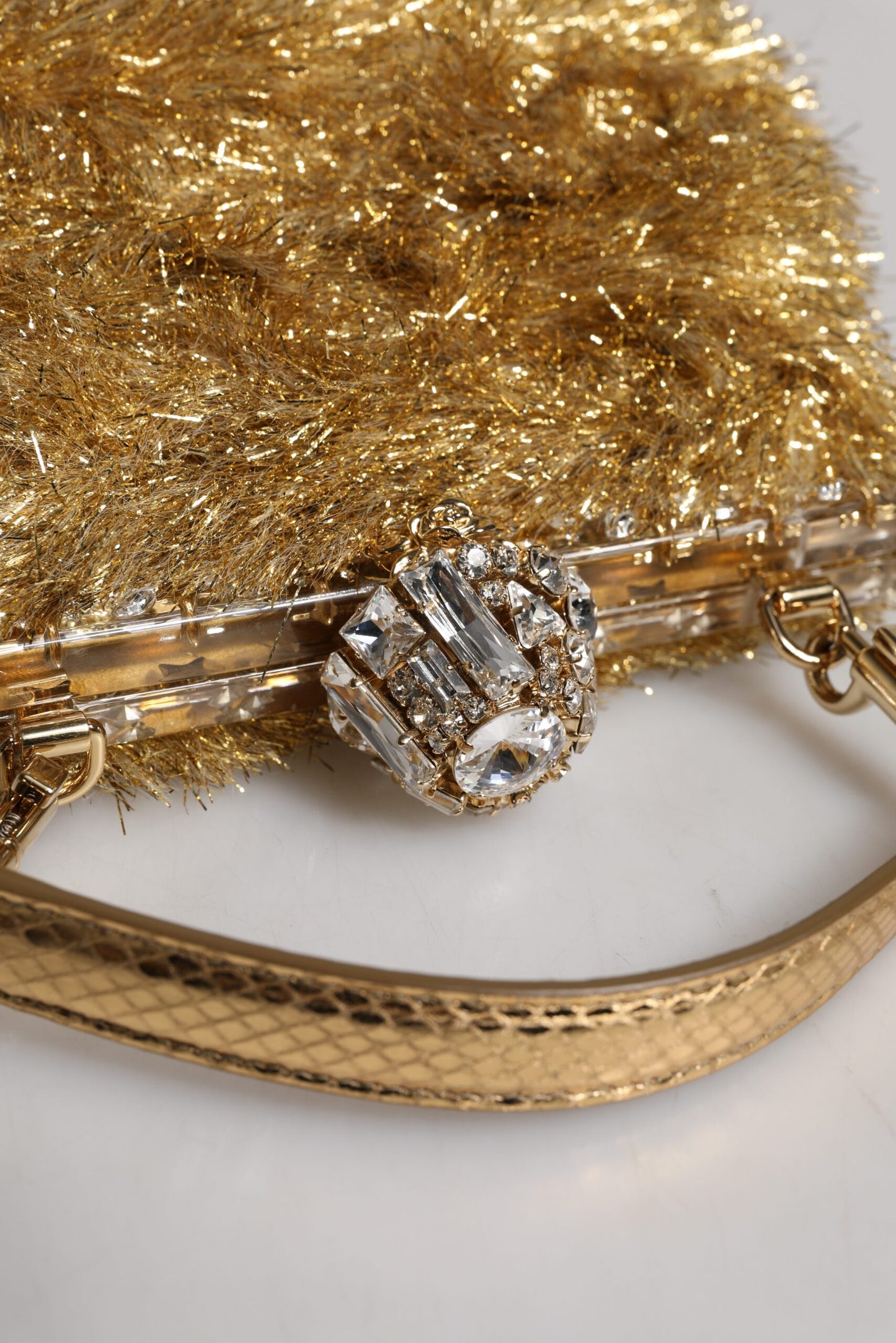 Gold Vanda Chain Strap Tinsel Crystal Evening Clutch Bag