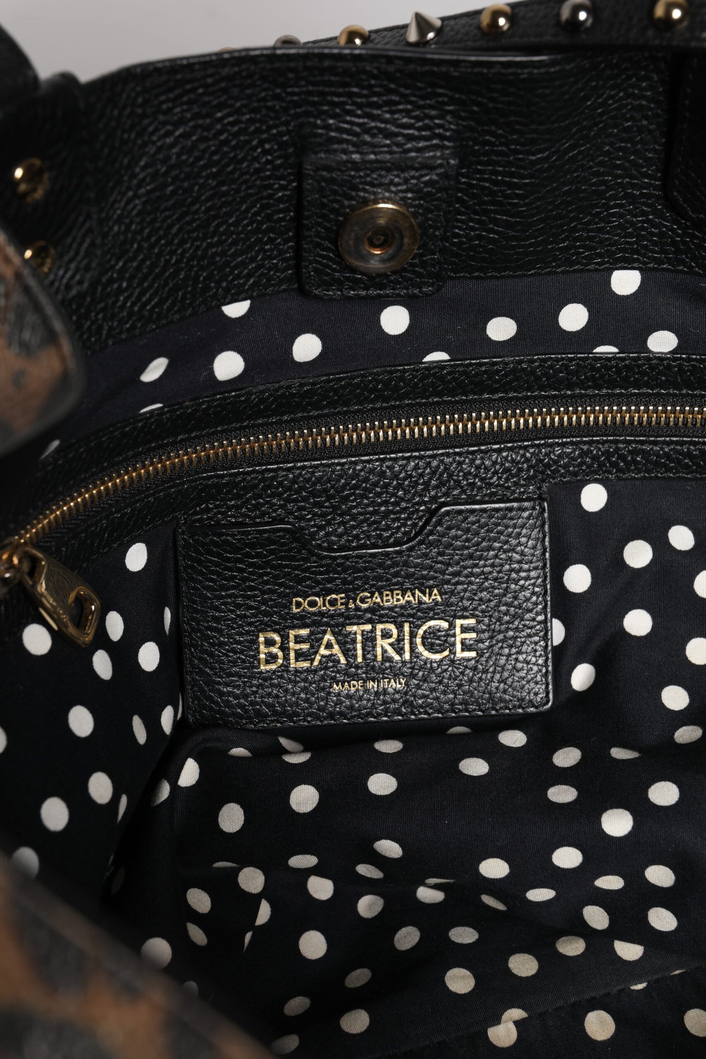 Brown Leopard BEATRICE Leather Logo Plaque Tote Bag