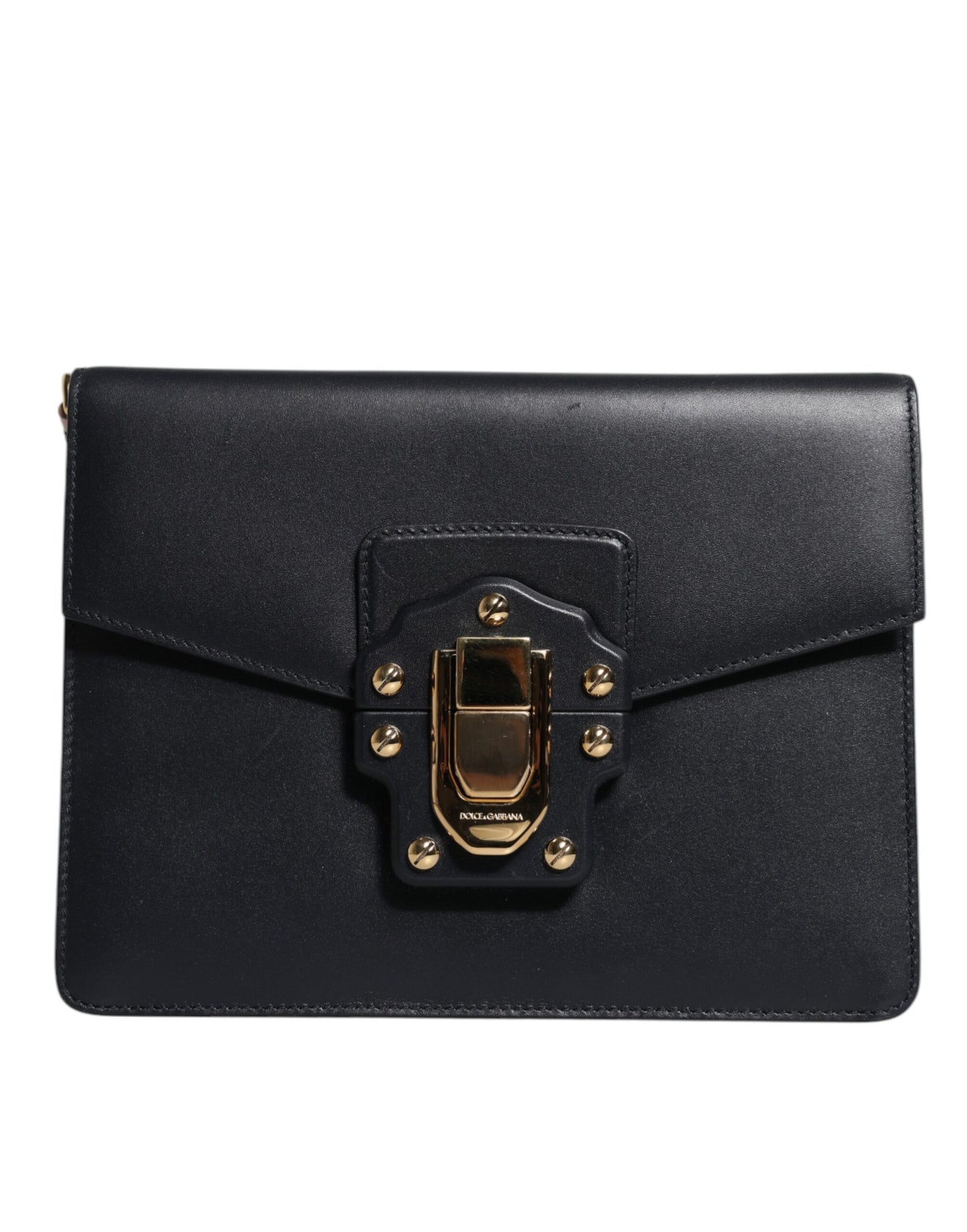 Black Leather Logo Gold Crossbody Purse Bag