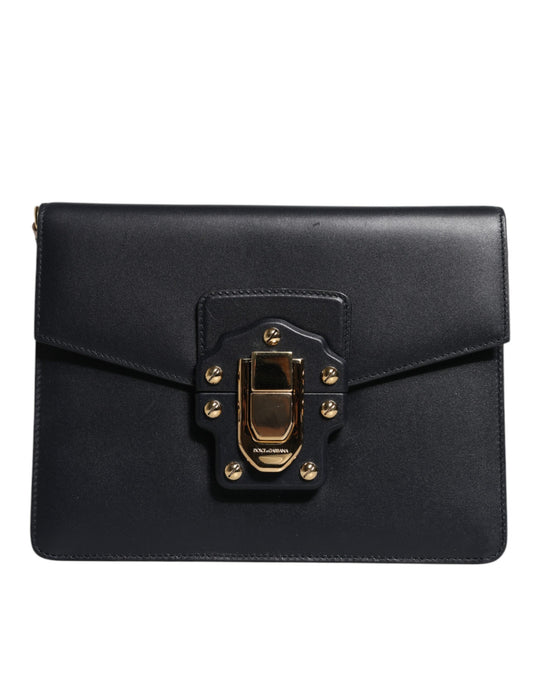 Black Leather Logo Gold Crossbody Purse Bag