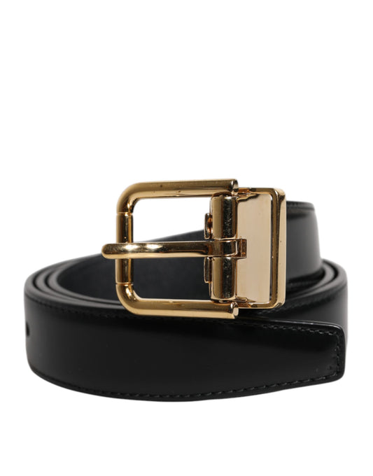 Black Leather Gold Metal Waist Buckle Belt