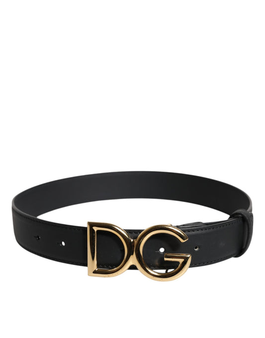 Black Leather Metal Waist DG Logo Buckle Belt