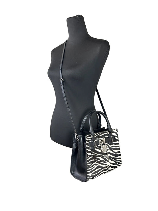 Hamilton Small Leather Zebra Print Satchel Crossbody Black/White