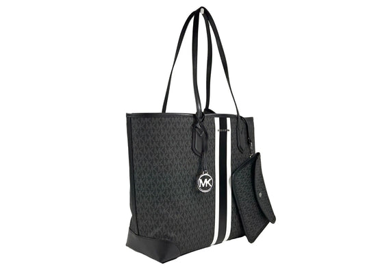 Eva Large Stripe Travel Tote Bag Plus Pouch Black