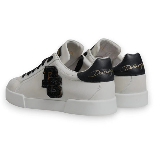 White Leather DG Logo Low Top Sneakers Shoes